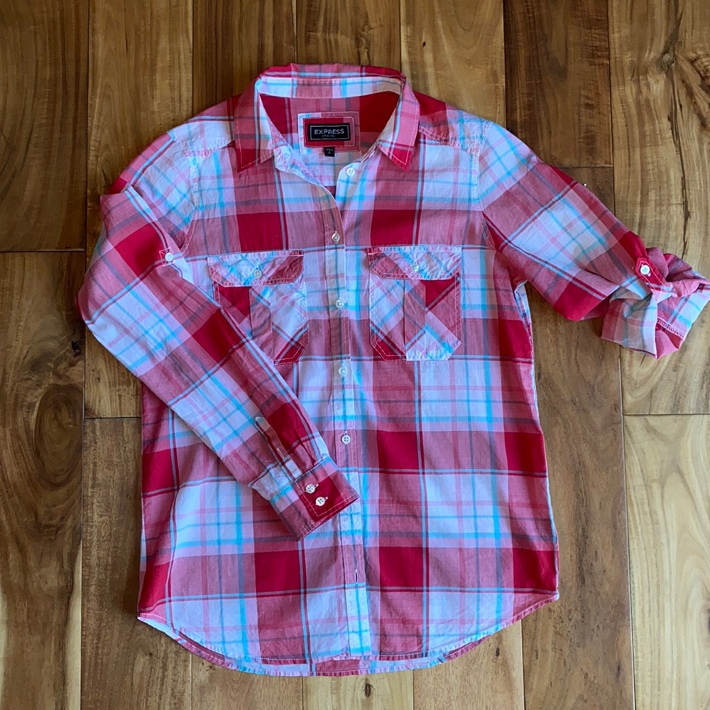 Express plaid button down size s